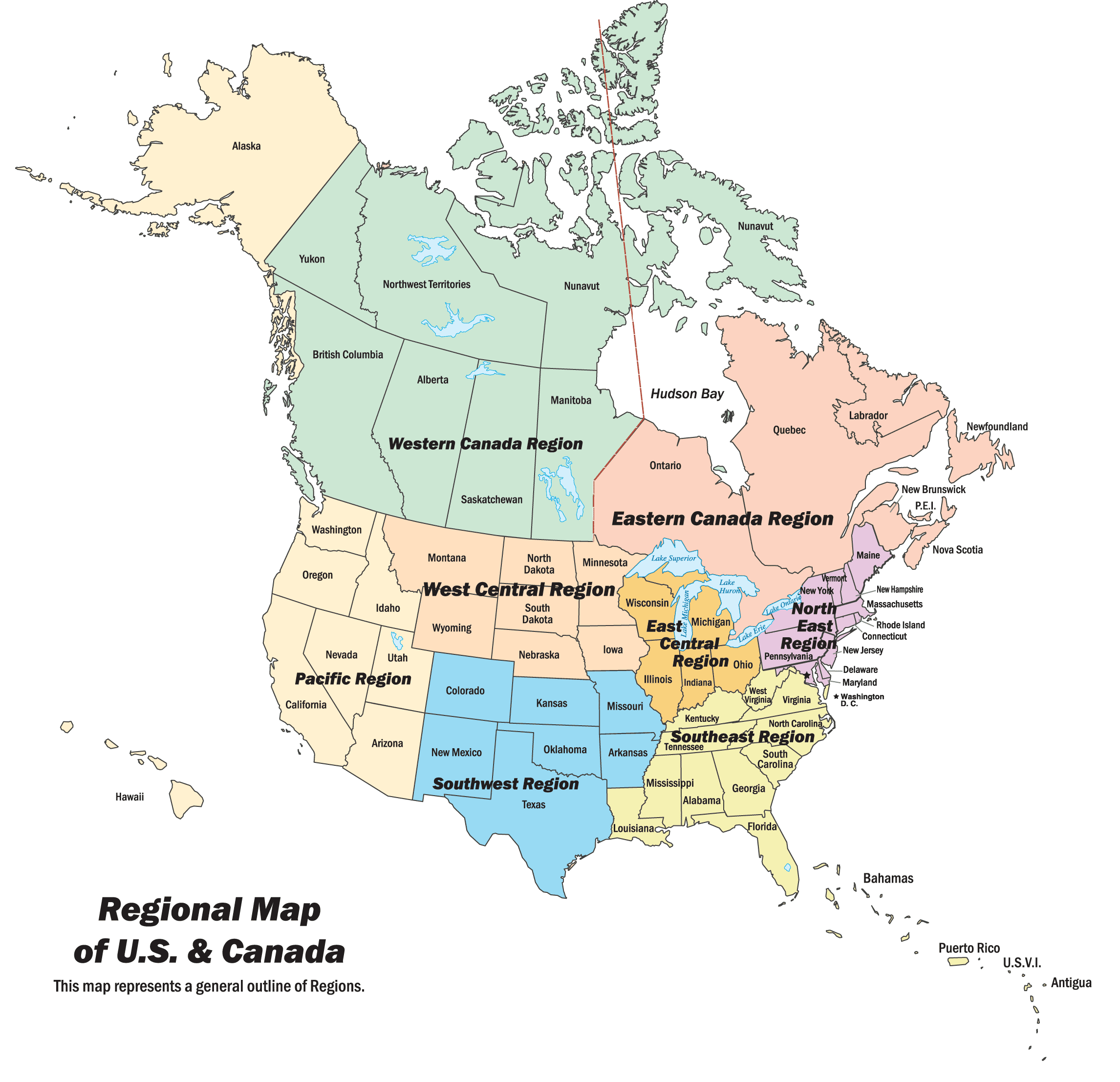 United States Canada Regional Map   United States Maps