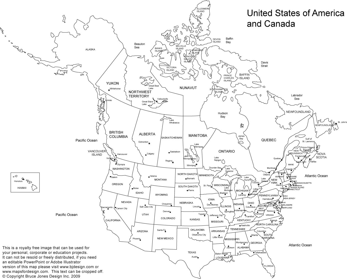 Usa And Canada Printable Blank Outline Map With 50 Usa States And