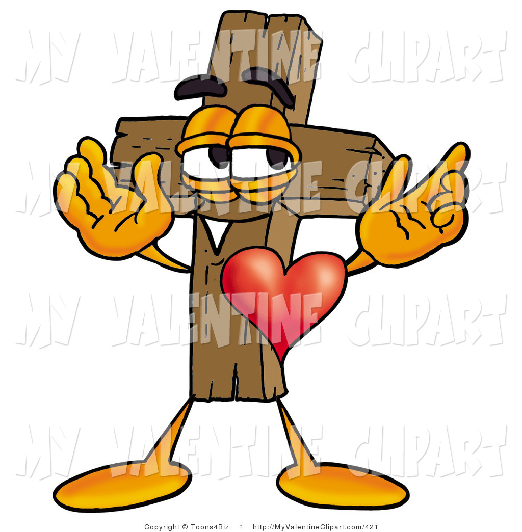 Valentine S Clipart Of A Romantic Wooden Christian Cross Mascot    