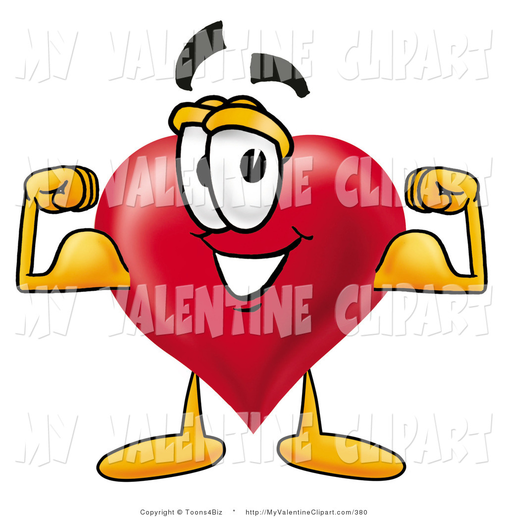 Valentine S Clipart Of A Strong Red Love Heart Mascot Cartoon    