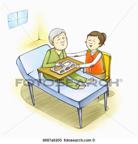 Volunteer Helping The Old Man To Have Meal Ti087a0205   Search Clipart