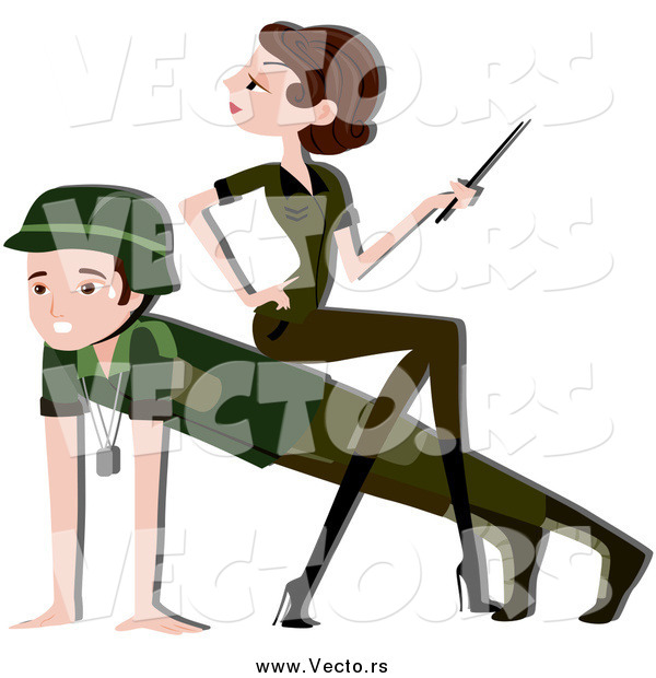 Woman Sitting On A Man S Back While He Does Push Ups In Military Camp