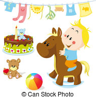 Baby On Rocking Horse Clipart Vector
