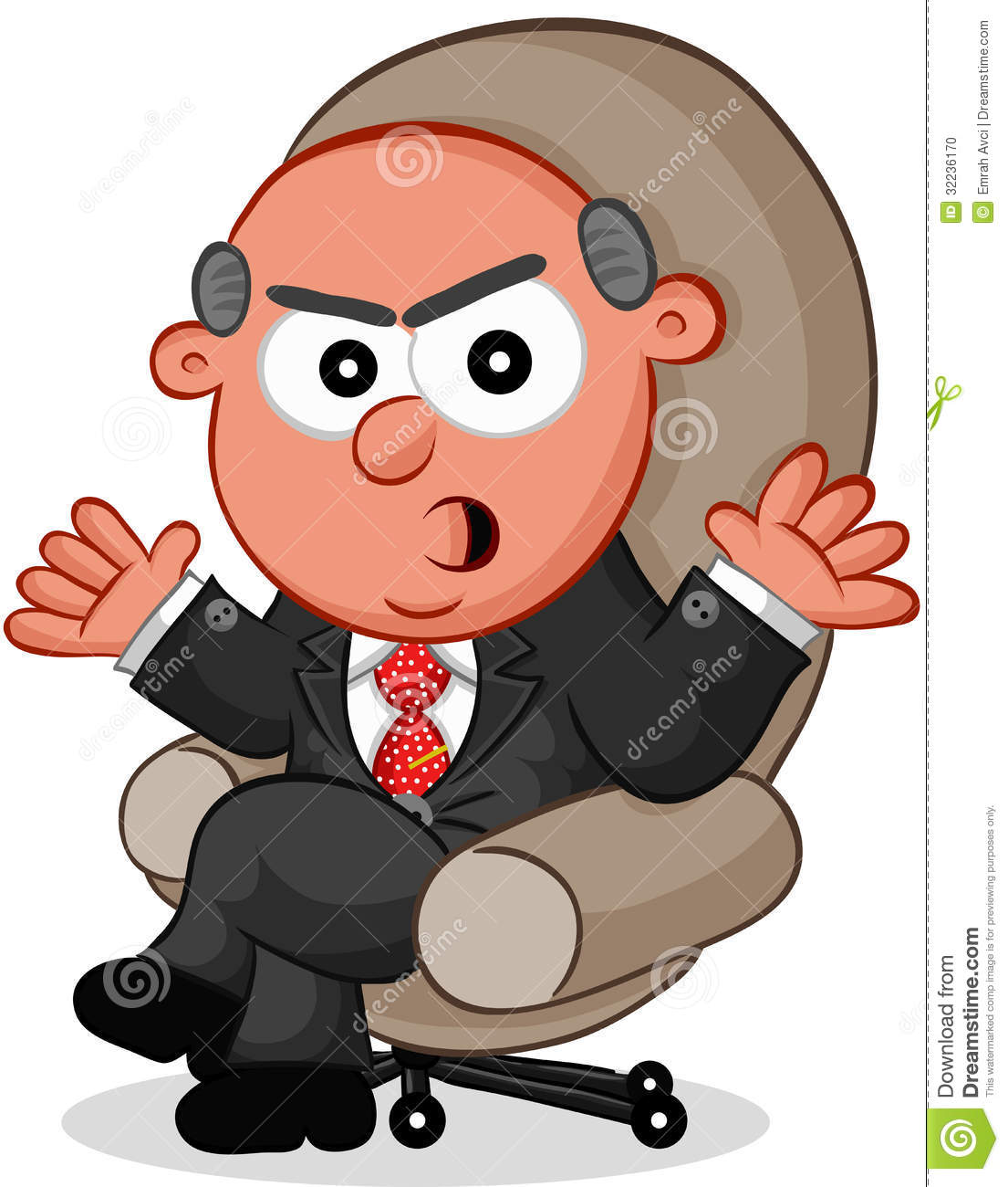 Cartoon Boss Man Sitting In A Chair And Angry