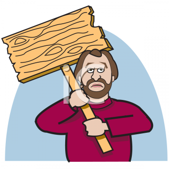 Cartoon Of A Man Holding A Picket Sign   Royalty Free Clipart Picture
