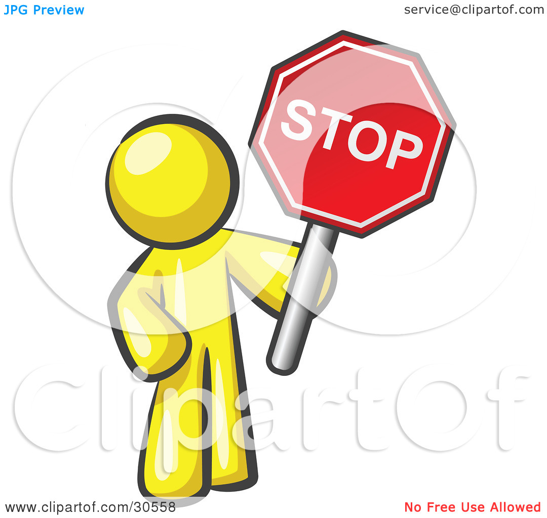 Clipart Illustration Of A Yellow Man Holding A Red Stop Sign By Leo