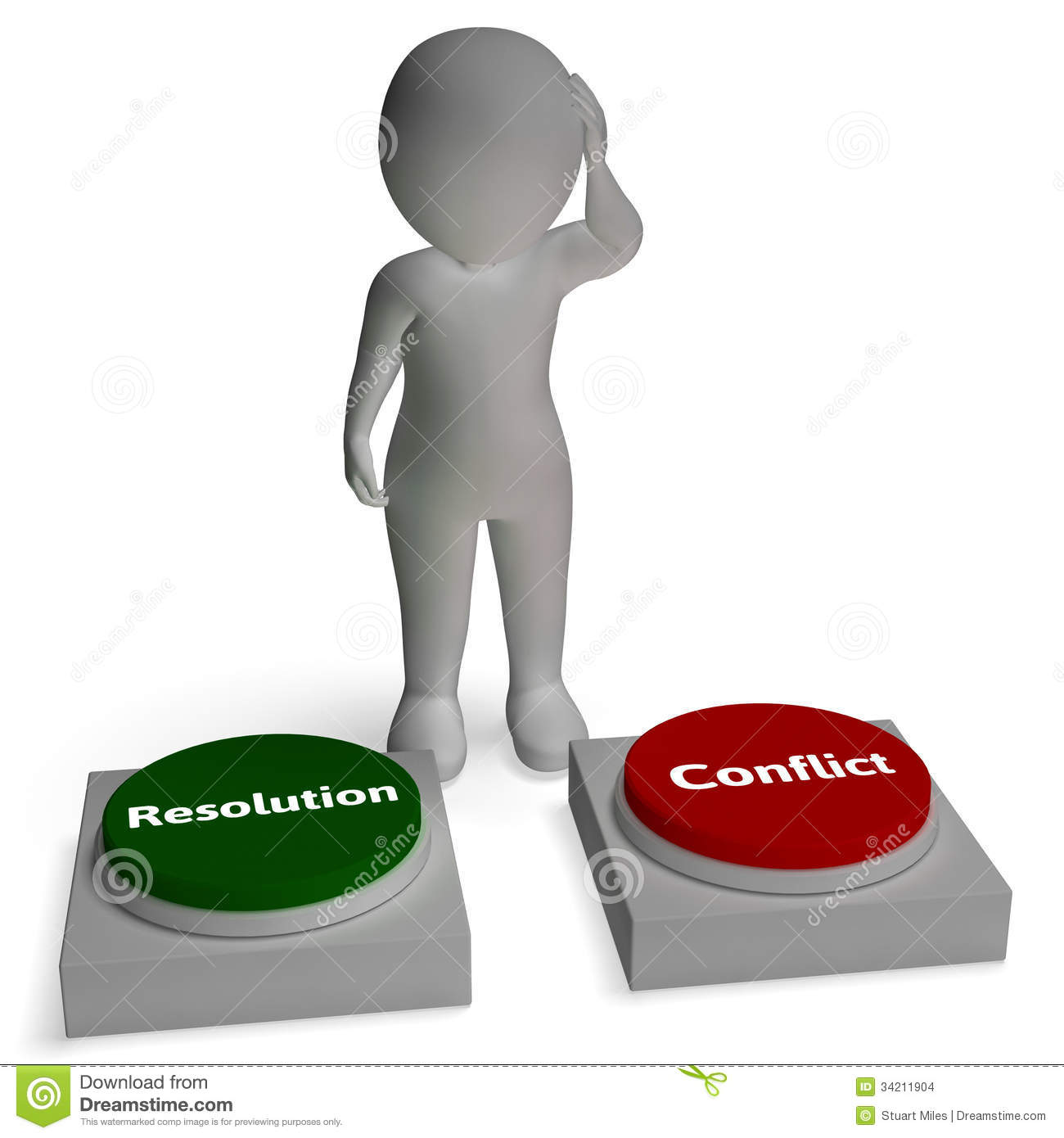 Conflict Resolution Buttons Show War Or Reconciliation Stock Images