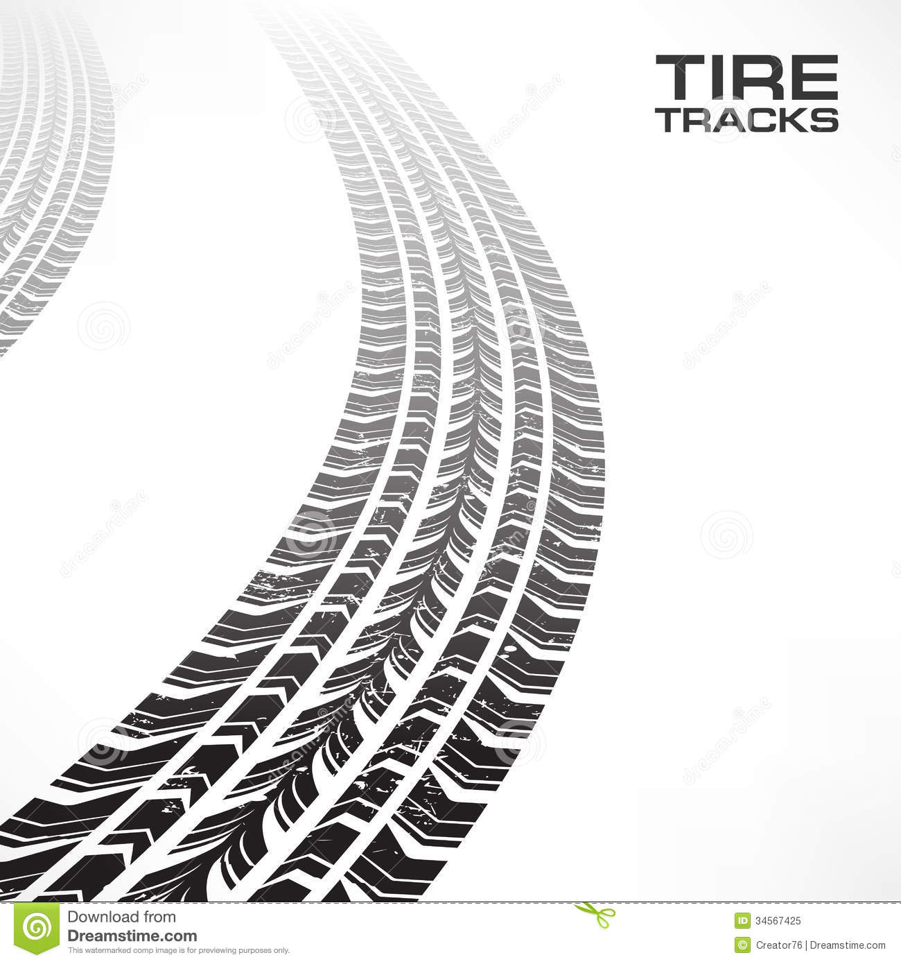Detail Black Tire Tracks On White Vector Illustration