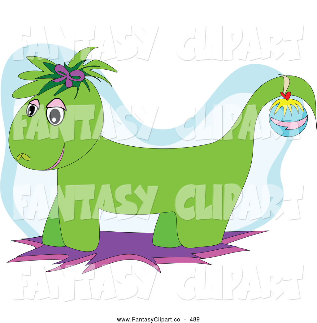 Larger Preview  Clip Art Of A Friendly Green Christmas Dragon Wearing