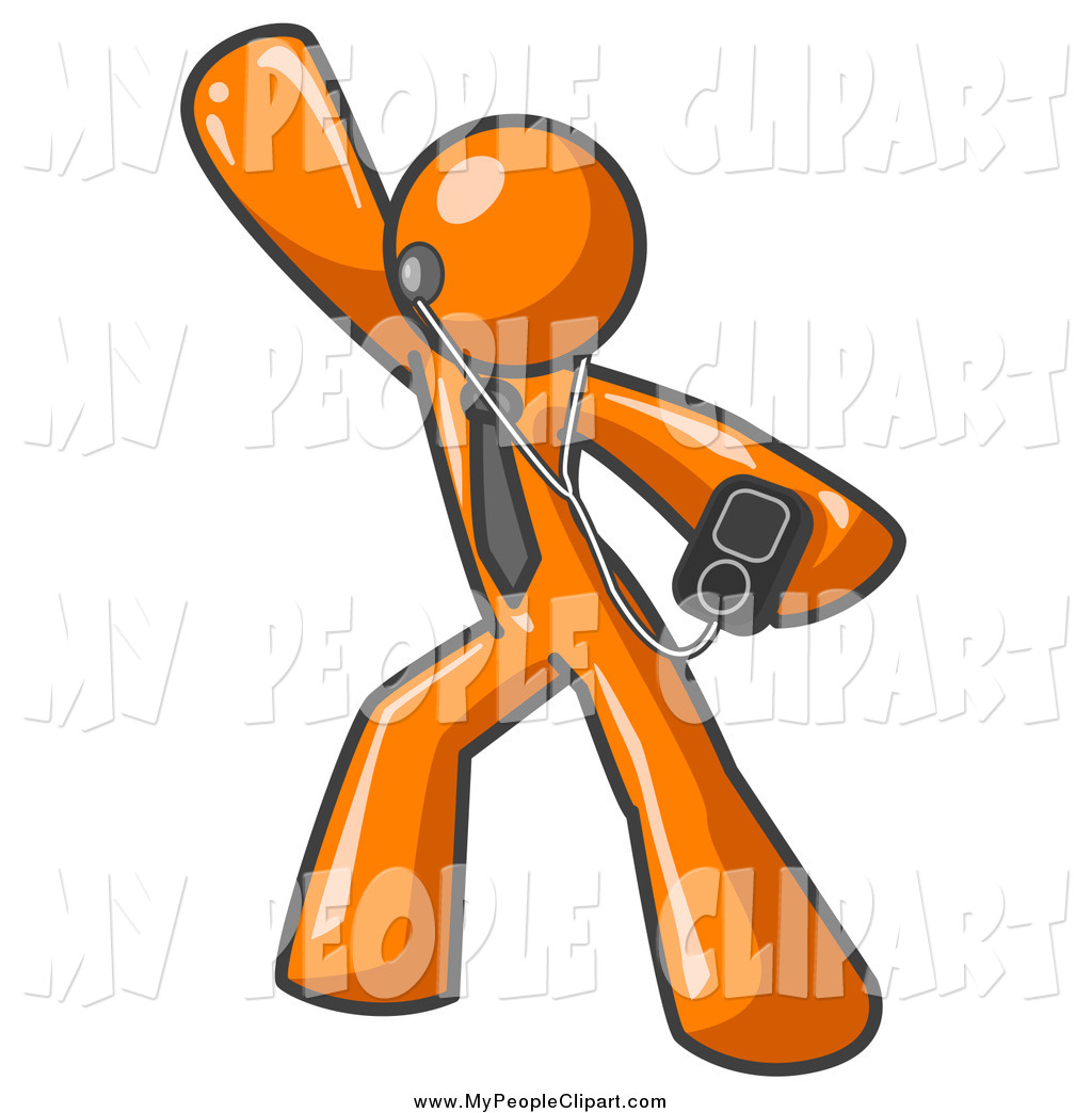 Larger Preview  Clip Art Of A Happy Orange Man Dancing With An Mp3