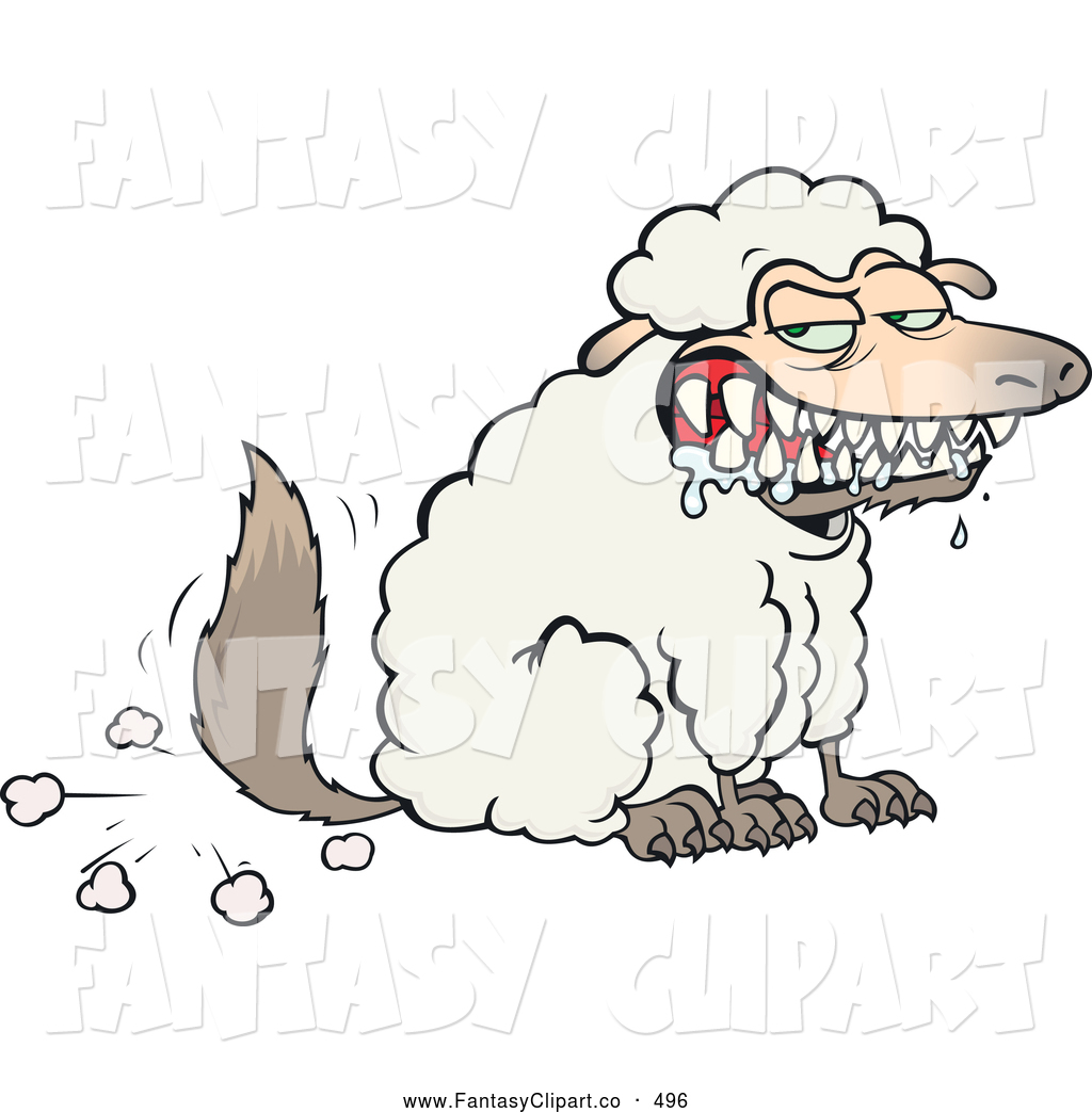 Larger Preview  Clip Art Of A Hungry Drooling Wolf In Sheeps Clothing    