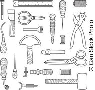 Leather Working Tools Vector Illustration   Gray Leather