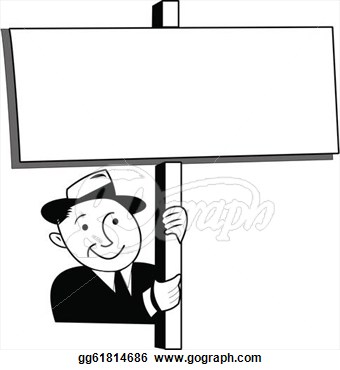 Man In Retro Style Holding Blank Sign For Your Text   Eps Clipart