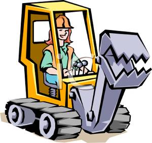     Of A Woman Running A Front End Loader   Royalty Free Clipart Picture