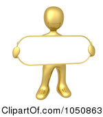 Rf Clip Art Illustration Of A 3d Gold Man Holding A Blan Sign By 3pod