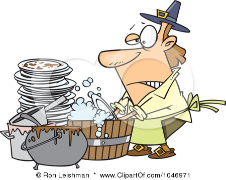 Rf Clip Art Illustration Of A Cartoon Man Washing Dishes In A Barrel