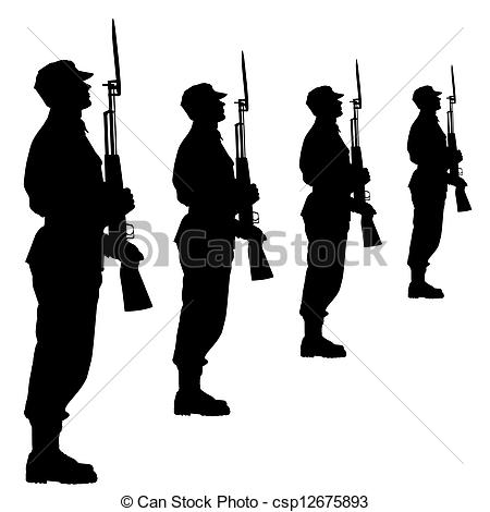 Silhouette Soldiers During A Military Parade  Vector Illustration