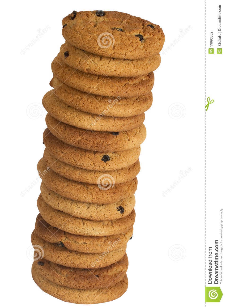 Stack Of Oatmeal Chip Cookies With Raisins Isolated On White    