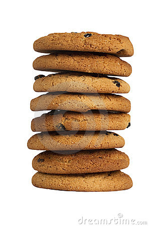 Stack Of Oatmeal Chip Cookies With Raisins Isolated On White    