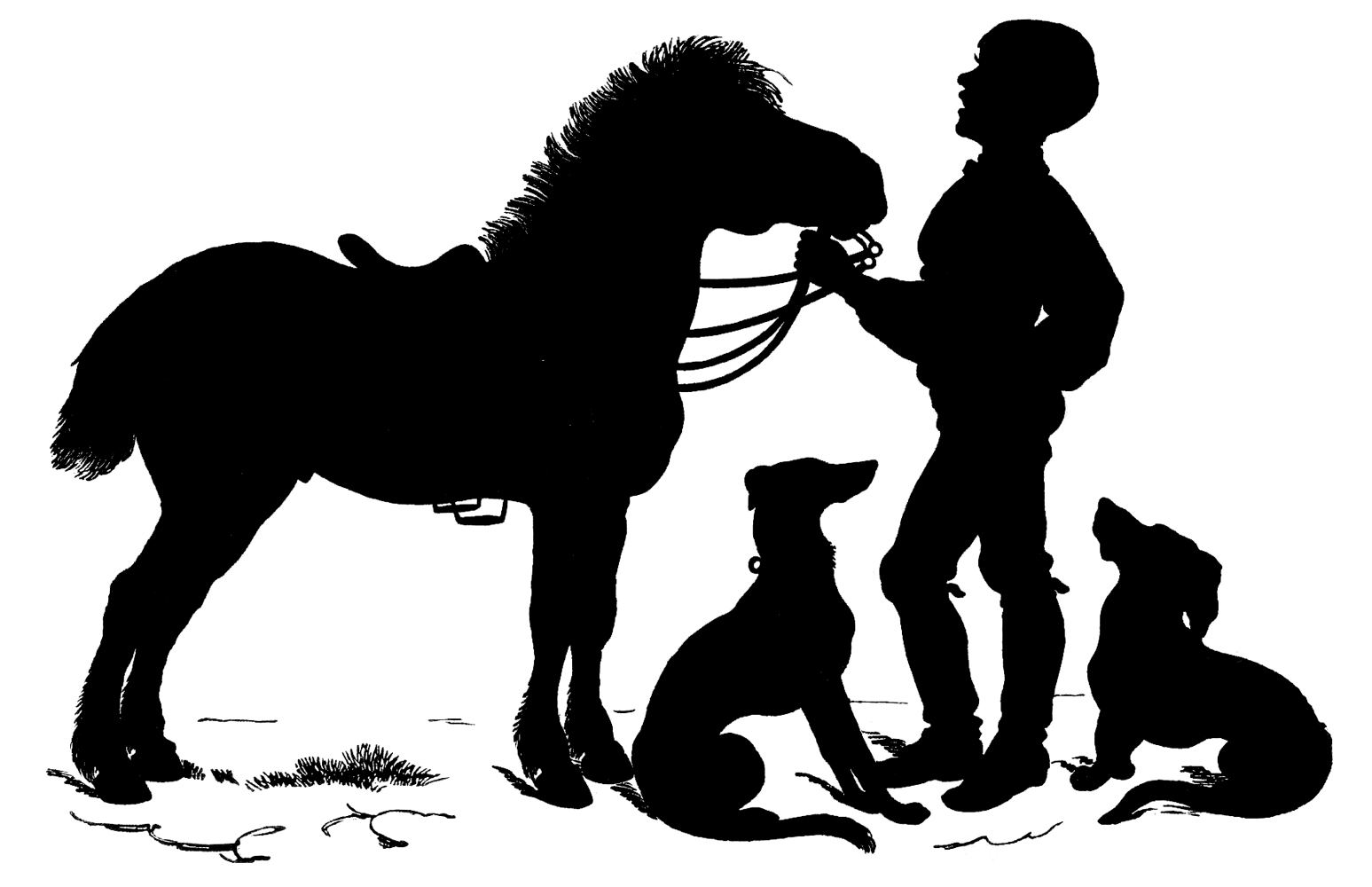 Vintage Clip Art   Sweet Silhouette   Boy With Horse   Dogs   The
