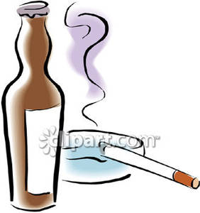 Bottle Of Beer And A Cigarette   Royalty Free Clipart Picture