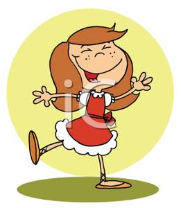 Cartoon Of A Young Girl Dancing And Smiling   Royalty Free Clipart
