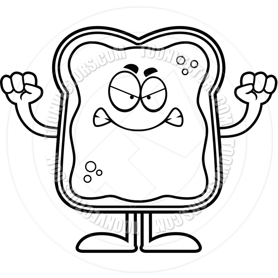 Cartoon Toast With Jam Angry  Black And White Line Art  By Cory Thoman    
