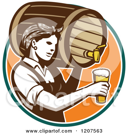 Clipart Of A Retro Man Drinking Beer From The Keg   Royalty Free    