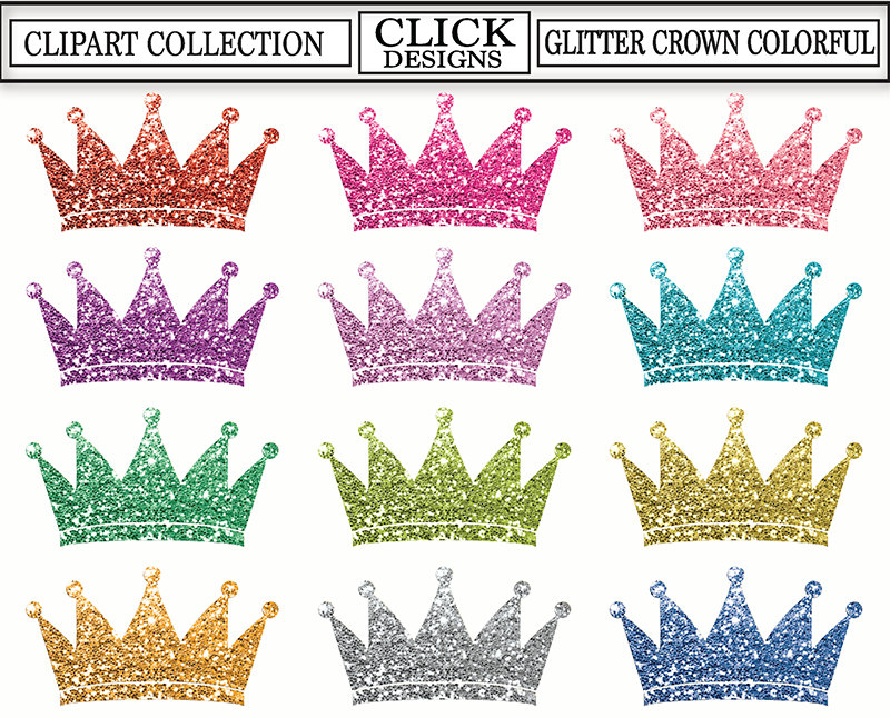 Colorful Clipart  Glitter Sparcle Red Pink Lilac Silver Crown Clip Art