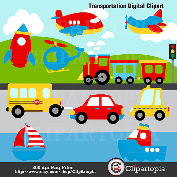 Digital Clipart  Transportation Clip Art  Plane Helicopter Train