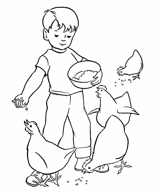 Farm Work And Chores Coloring Pages   Printable Boy Feeding The