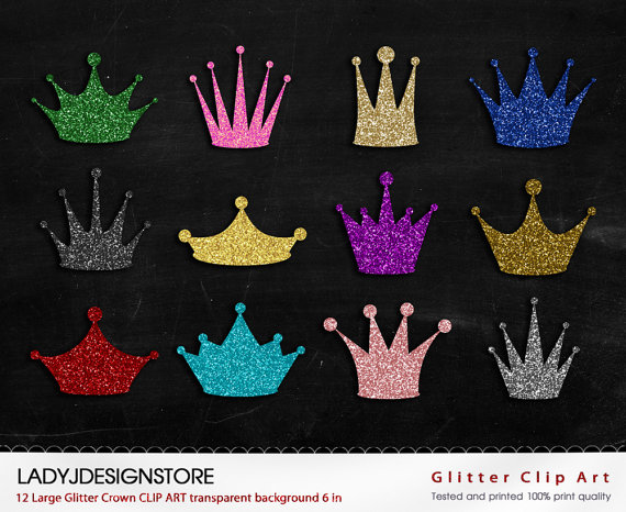 Glitter Crown Clip Art   12 Digital Clipart Glitter Crowns For
