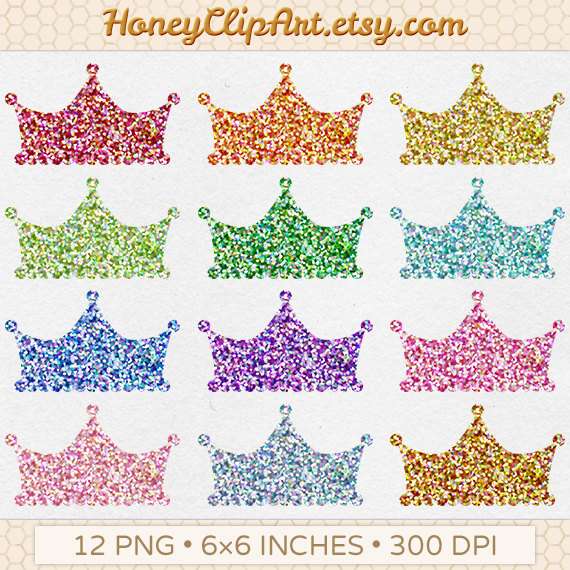 Glitter Crown Clip Art   Sparky Crown Shapes   Princess Party Clipart