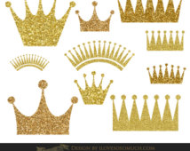 Gold Glitter Crowns Clip Art   Instant Download   Ca027