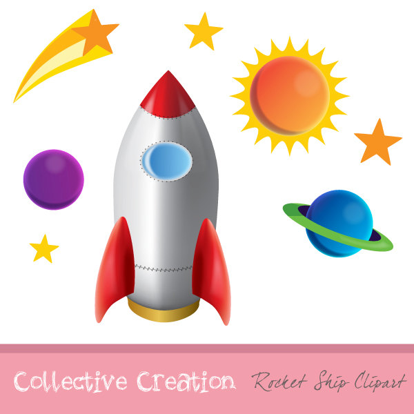Rocket Ship Planets And Stars Digital By Collectivecreation