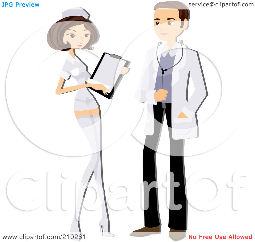 Royalty Free  Rf  Clipart Illustration Of A Nurse And Doctor Flirting