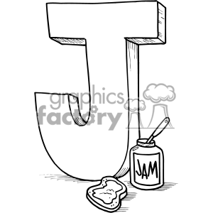 Royalty Free White Letter J With A Jam And Toast Clipart Image