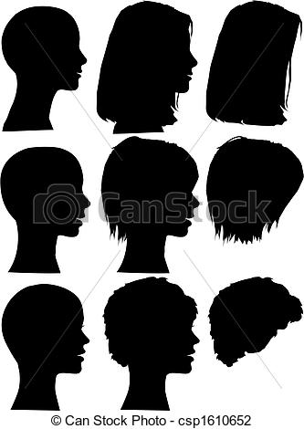 Set Of Women  S Faces As Head Profile Silhouettes With Hair