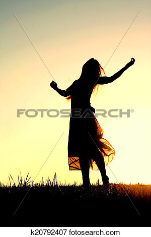 Silhouette Of Woman Dancing And Praising God At Sunset View Large