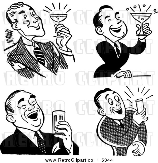 Vector Clipart Of Black And White Retro Men Laughing And Holding Beers    