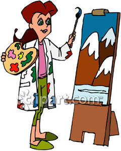 Woman Painting A Mountain Scene Royalty Free Clipart Picture