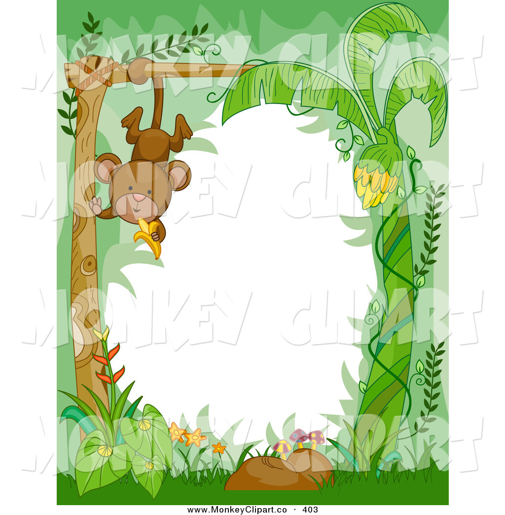 Art Of A Cute Animal Border Of A Hanging Monkey In The Green Jungle