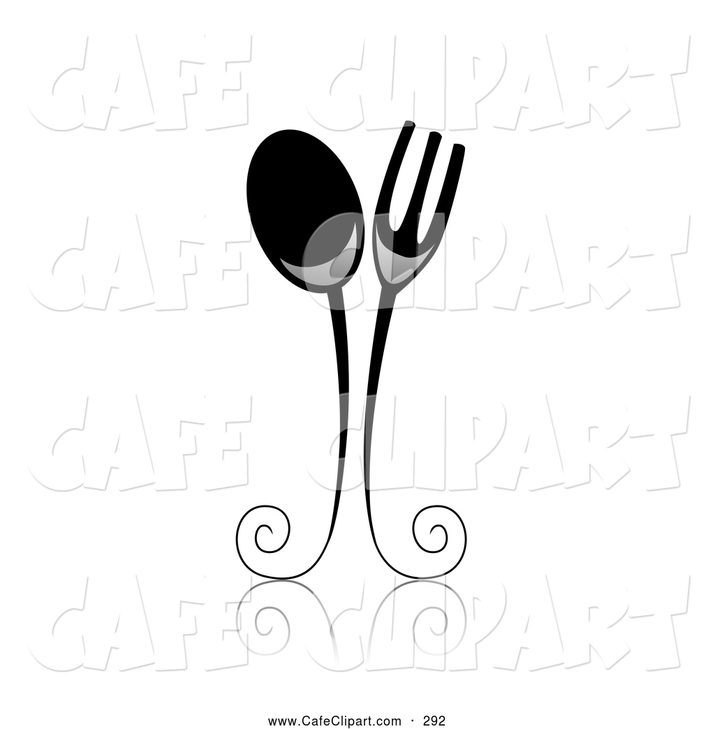 Art Of An Elegant And Ornate Black And White Spoon And Fork Design