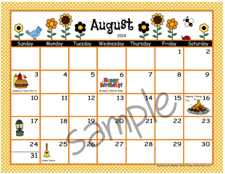 August 1998 Calendar   2015 Calendar Printable