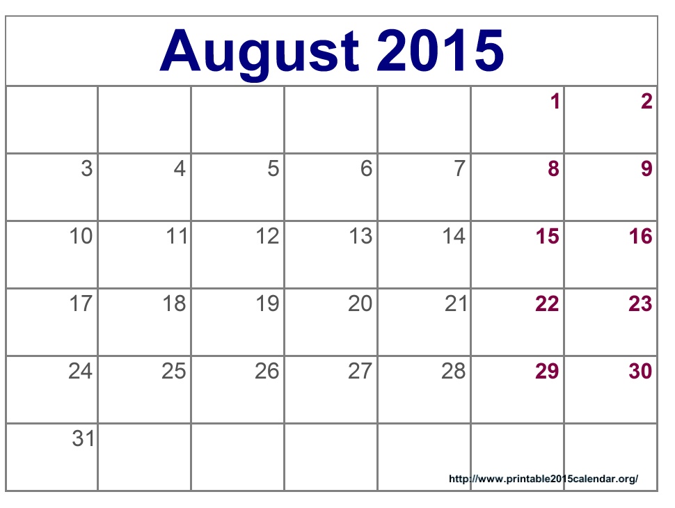 August 2015 Printable Calendar Printable Hub August 2015 Printable