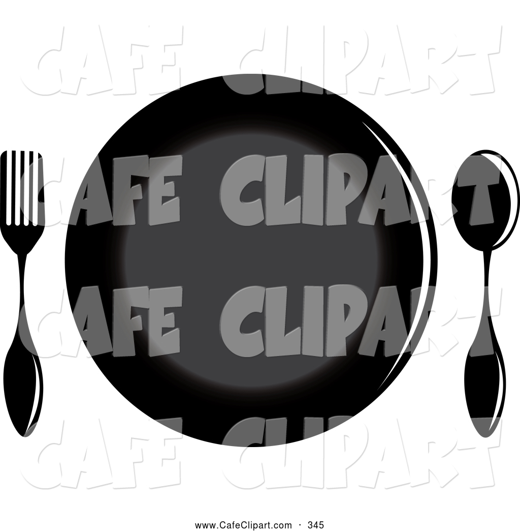 Black Plate With A Spoon And Fork On White Black And White Restaurant