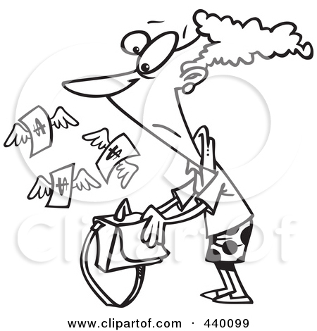 Cartoon Black And White Outline Design Of A Money Flying Out Of A