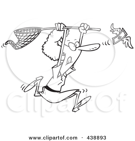 Cartoon Black And White Outline Design Of A Woman Chasing Mo