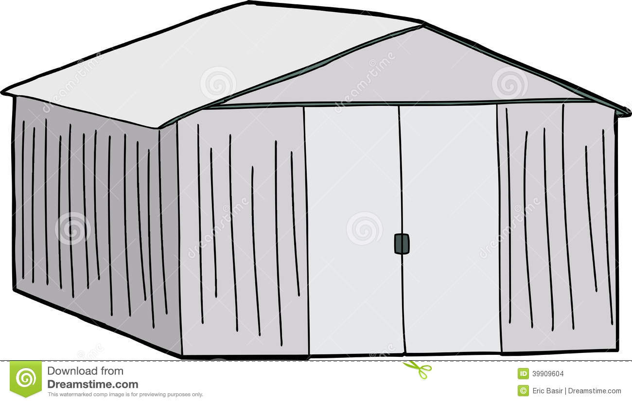 Cartoon Of Large Shed With Double Doors On White Background 