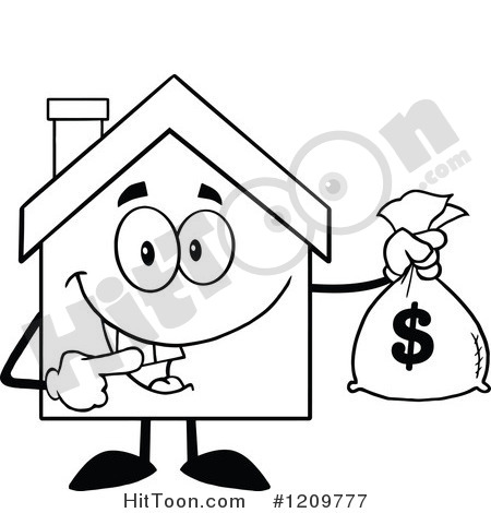 Clipart  1209777  Black And White Happy Home Mascot Holding A Money